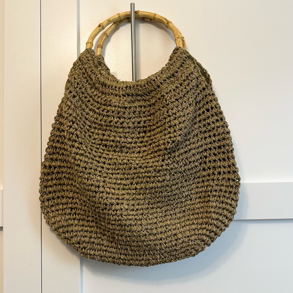 SIRENS Bag Two-toned Khaki Tan Woven Lined Cane Handles NWT Large